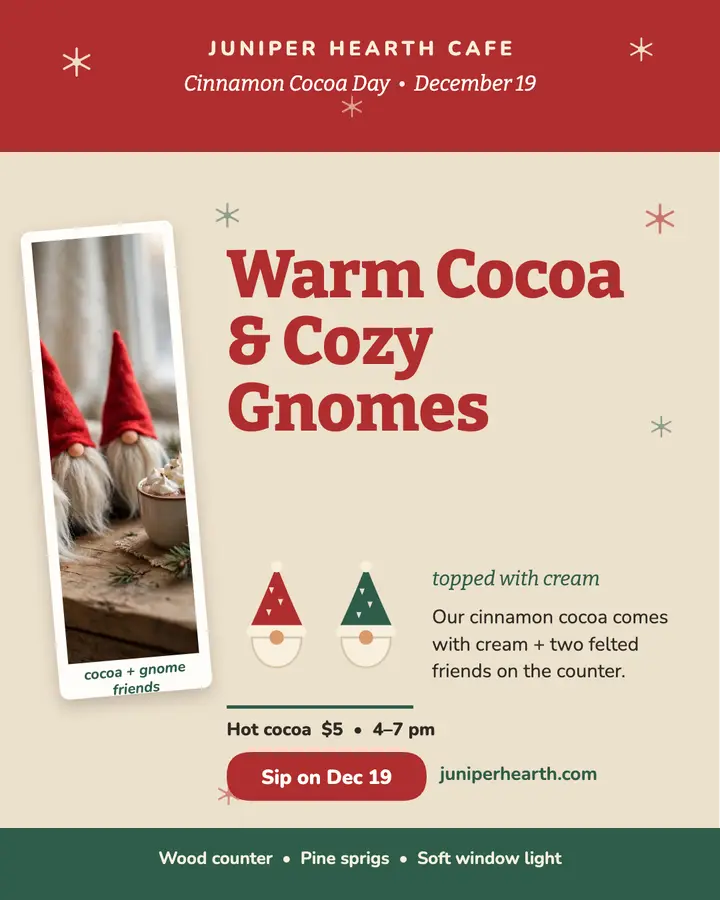 Juniper Hearth cocoa gnome holiday post template