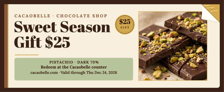 Cacaobelle Christmas chocolate gift voucher: chocolate gift voucher template