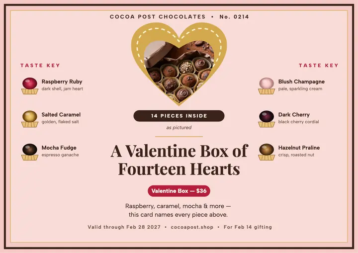 Cocoa Post Valentine chocolate gift certificate template