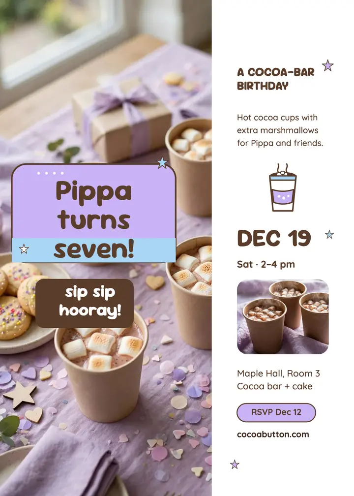 Pippa cocoa-bar birthday invitation template