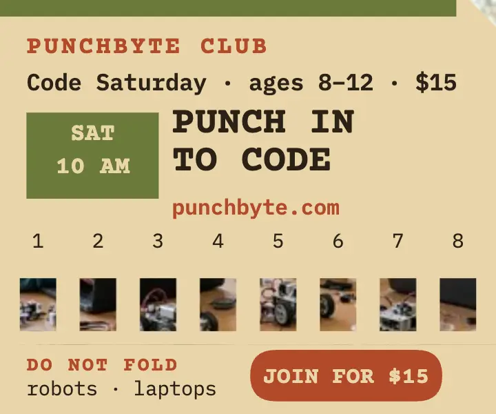 Punchbyte Club punch card ad: coding class ad template
