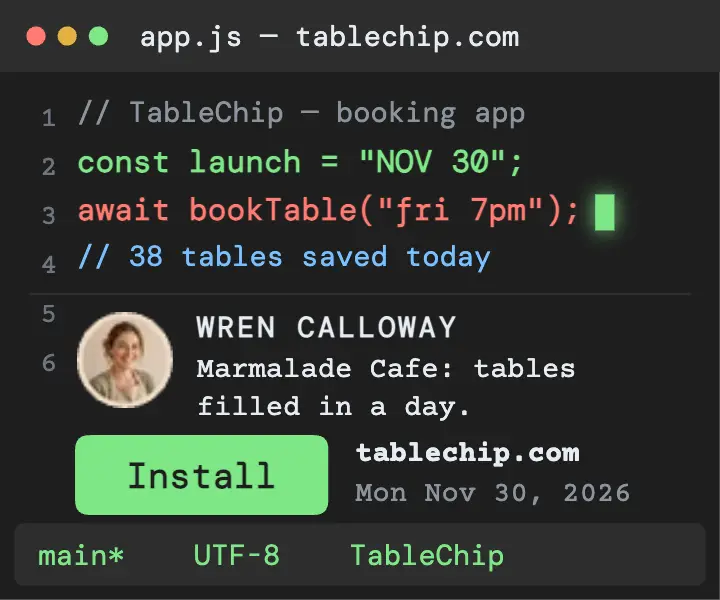 TableChip booking app code editor ad template