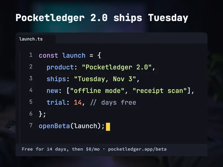Pocketledger launch slide template