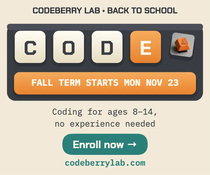 Codeberry Lab keycap school ad: coding class ad template