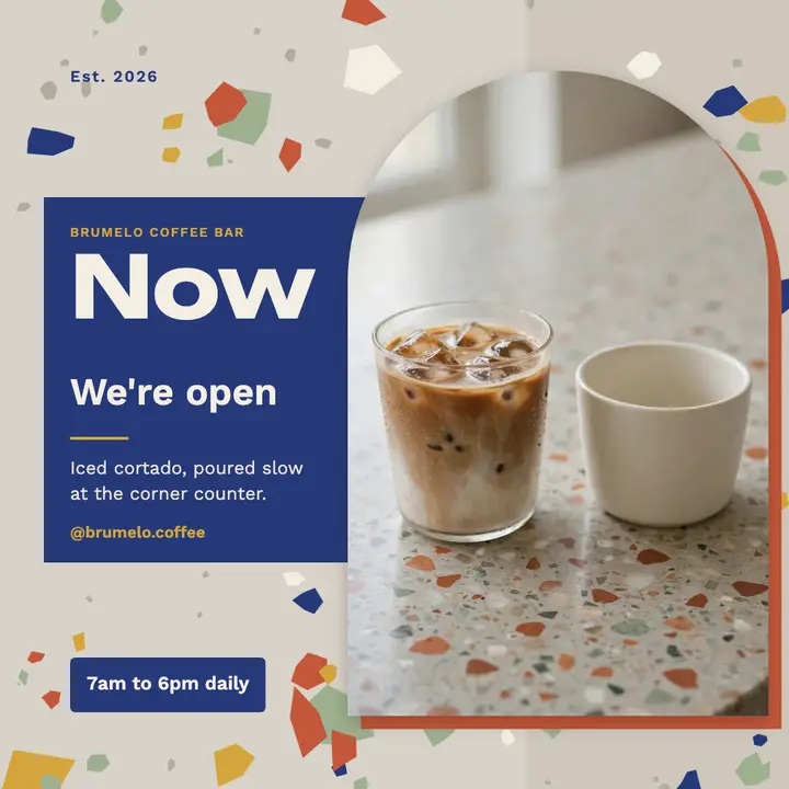 Brumelo coffee bar grand opening, terrazzo chip template