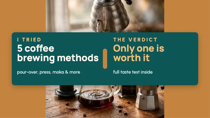 Caramel and teal coffee brewing test thumbnail template