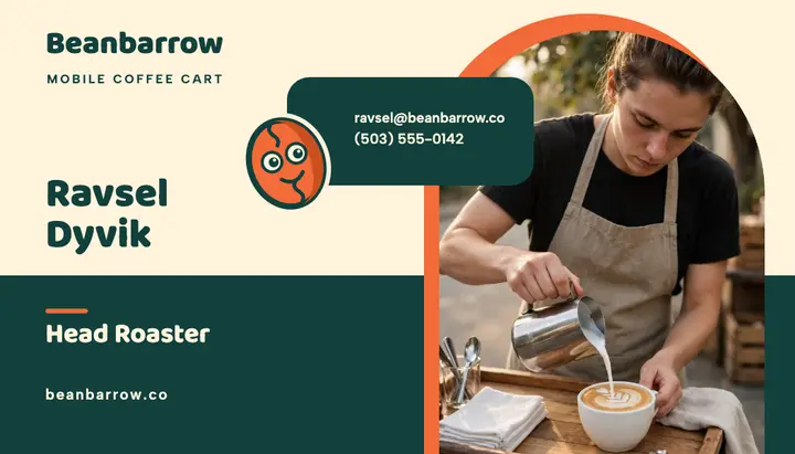 Beanbarrow coffee cart head roaster business card: coffee cart business card template