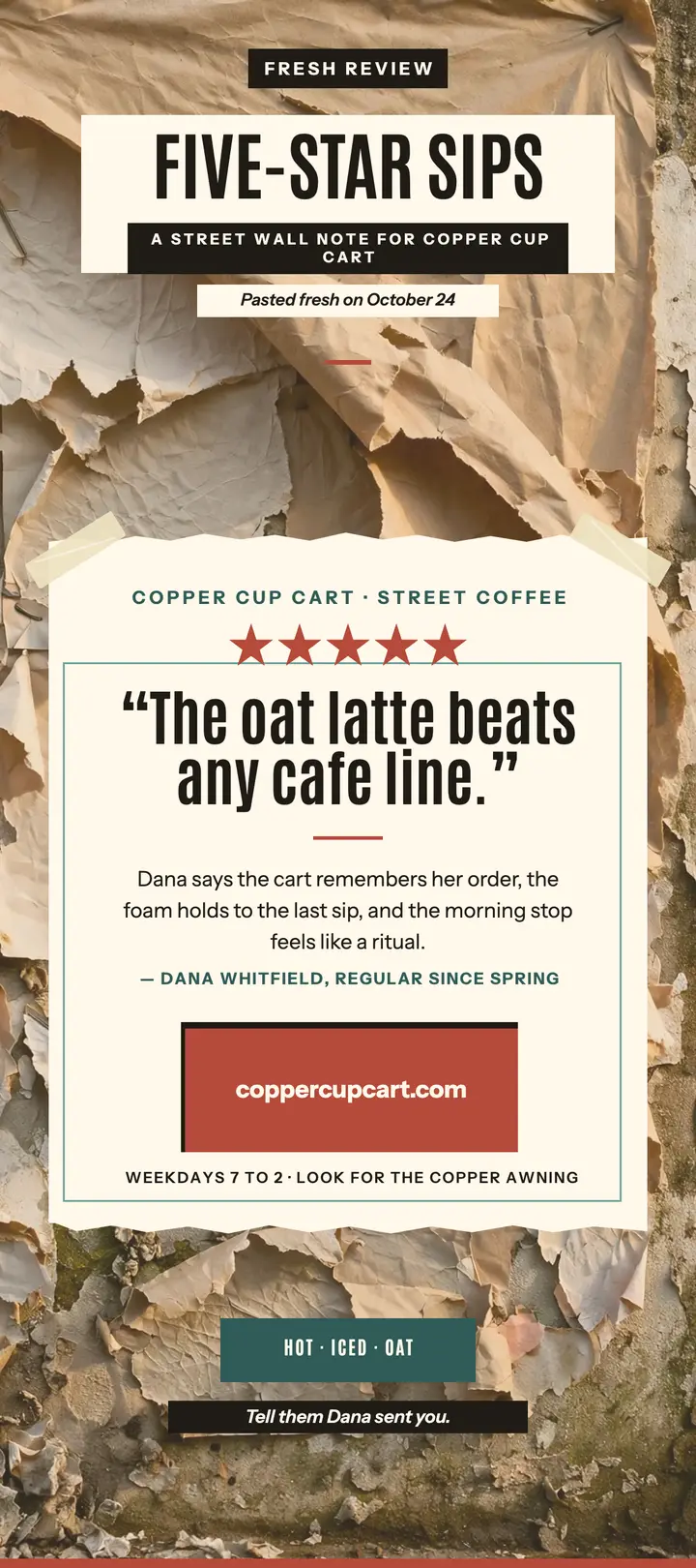Copper Cup Cart five-star review rack card template