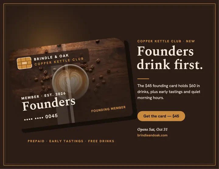 Copper Kettle founders card launch flyer template