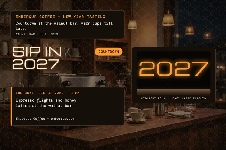 Embercup Coffee New Year countdown postcard: coffee countdown postcard template