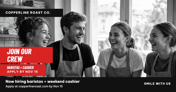 Copperline crew hiring red bar post: coffee hiring post template