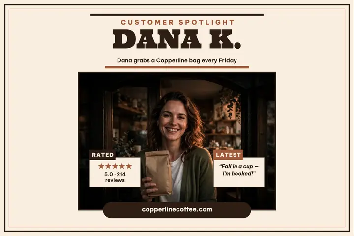 Copperline Coffee customer spotlight postcard template