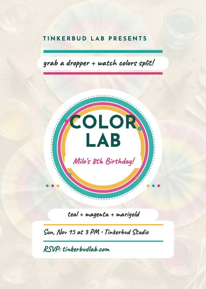 Milo's Color Lab 8th birthday invite template
