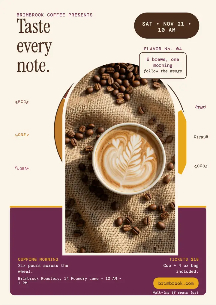 Brimbrook coffee tasting flavor wheel flyer template