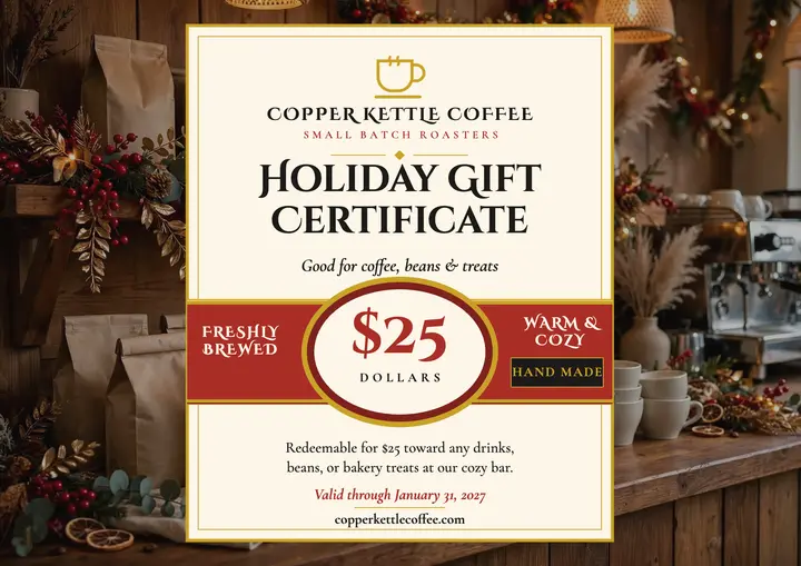 Copper Kettle holiday gift certificate template