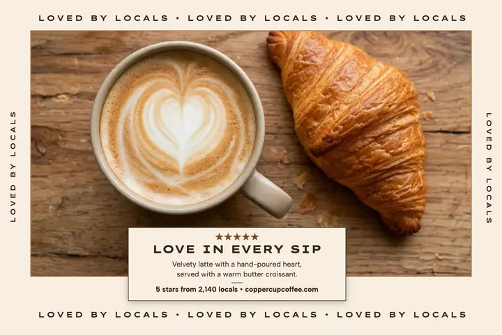 Copper Cup Coffee love postcard: coffee reviews postcard template