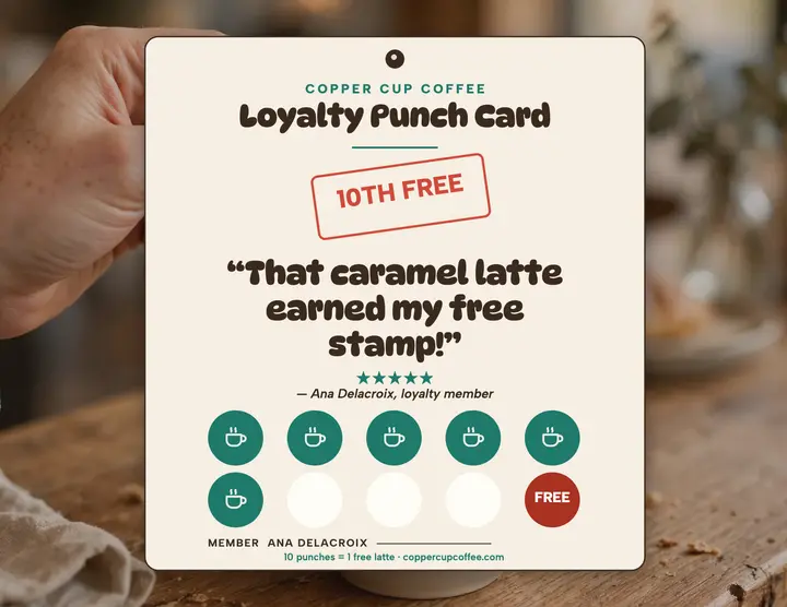 Copper Cup Coffee loyalty review flyer: coffee loyalty review template