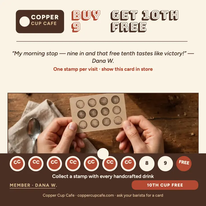 Copper Cup loyalty stamp card post template
