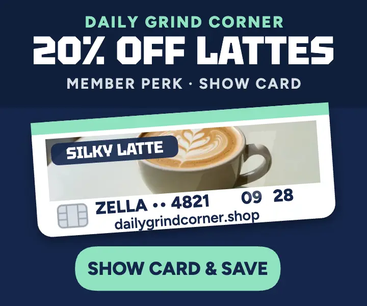 Daily Grind Corner member latte card ad template
