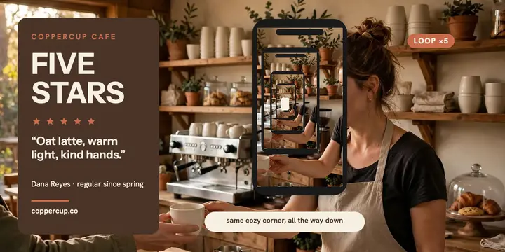 Coppercup Cafe five-star review loop post template