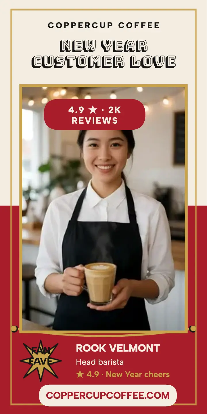 Coppercup customer spotlight press ad: coffee review ad template