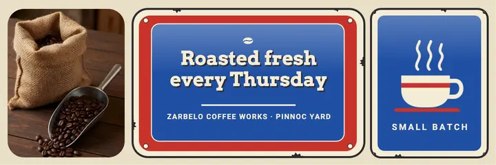 Zarbelo Coffee Works enamel sign X header template