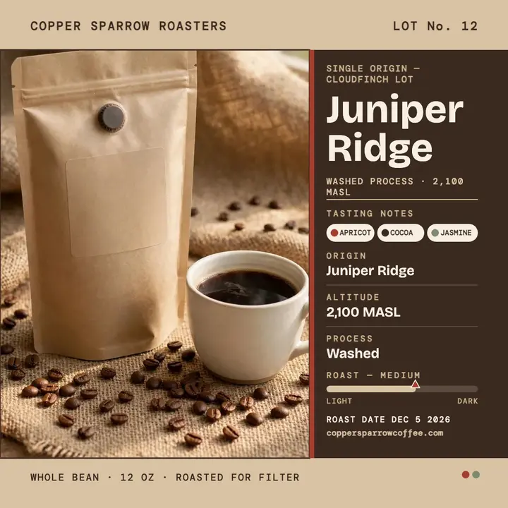 Copper Sparrow single-origin tasting card template