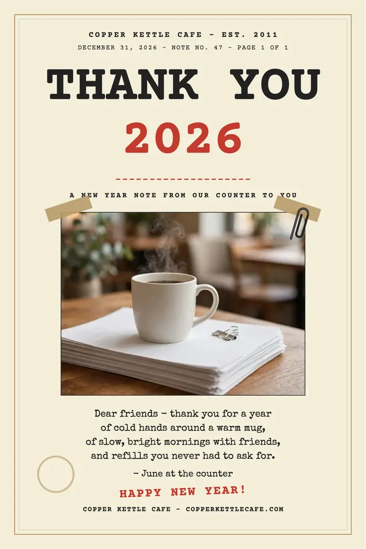 Copper Kettle thank you New Year poster template