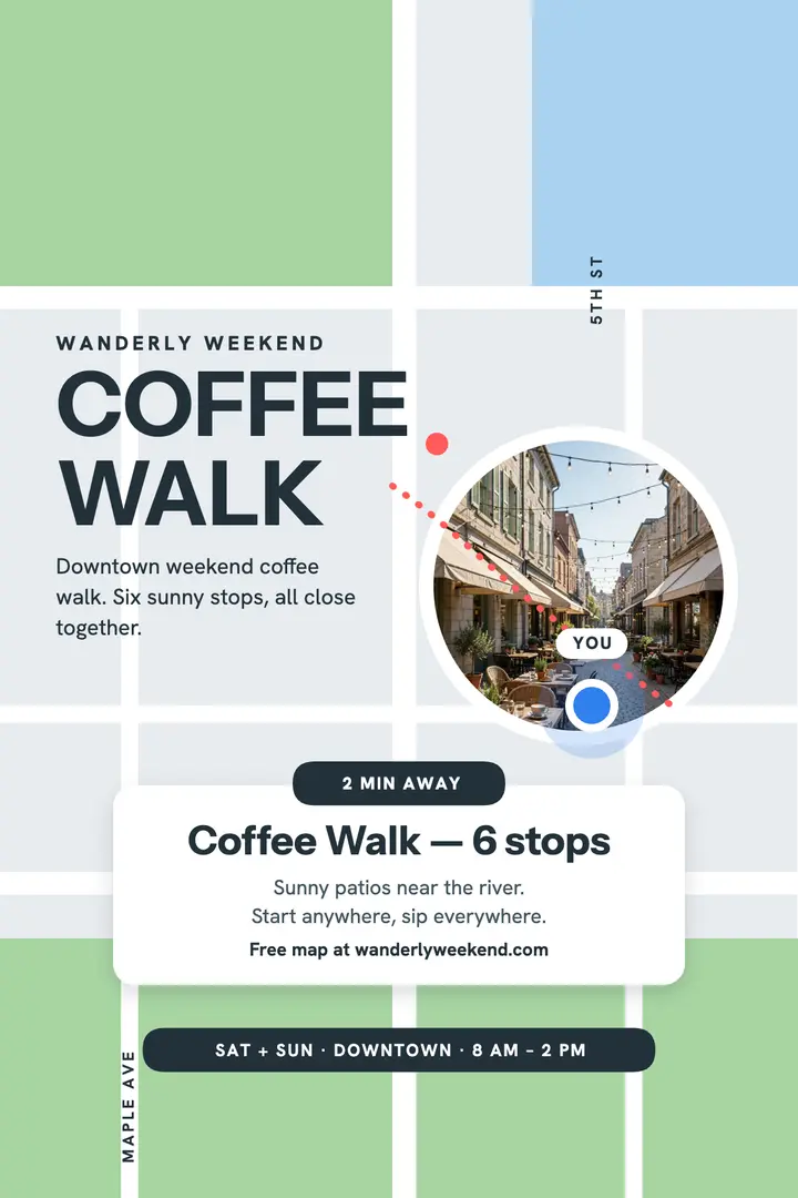 Wanderly Weekend coffee walk map poster: coffee walk map poster template