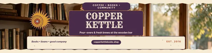 Copper Kettle Books coffee bar banner template