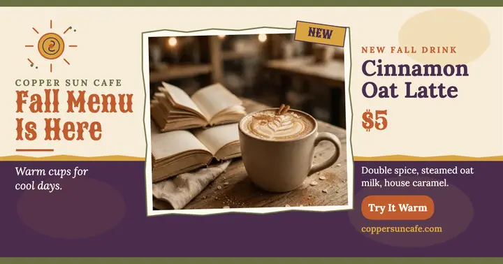 Copper Sun Cafe fall menu post template