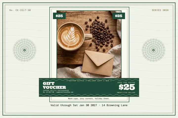 Copper Kettle holiday gift voucher template