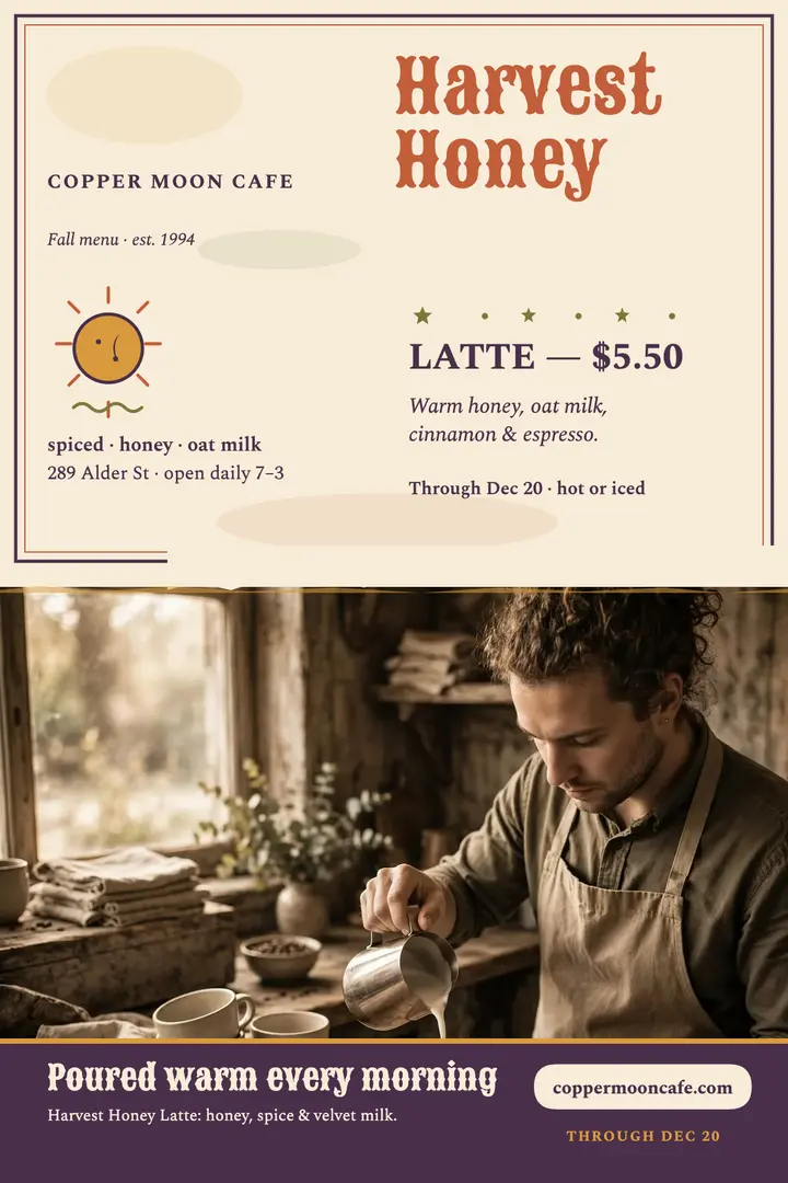 Copper Moon fall latte poster: fall latte poster template