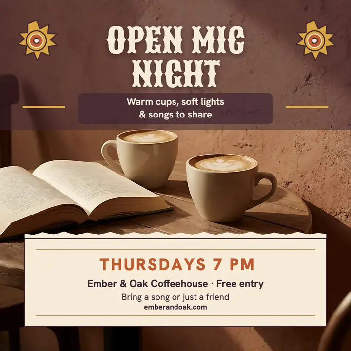 Ember and Oak open mic night post template