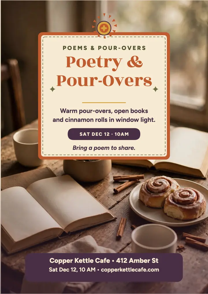 Copper Kettle poetry morning flyer template