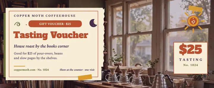Copper Moth tasting voucher: coffeehouse gift voucher template