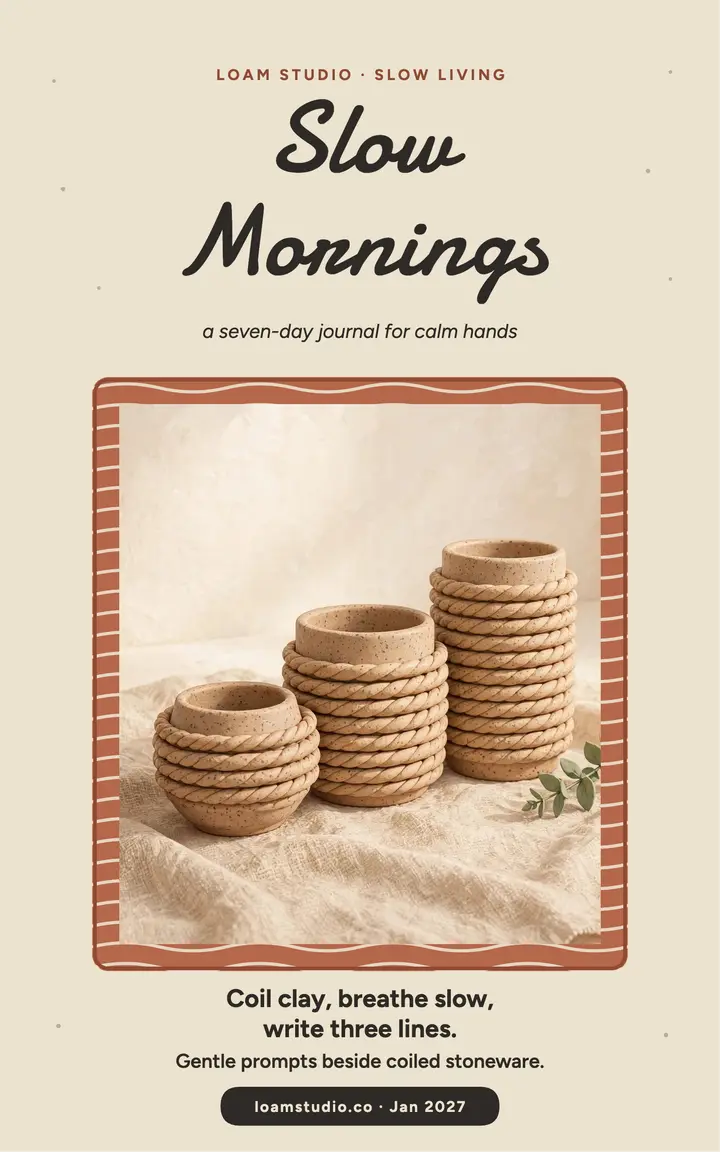 Slow Mornings coil clay journal cover template