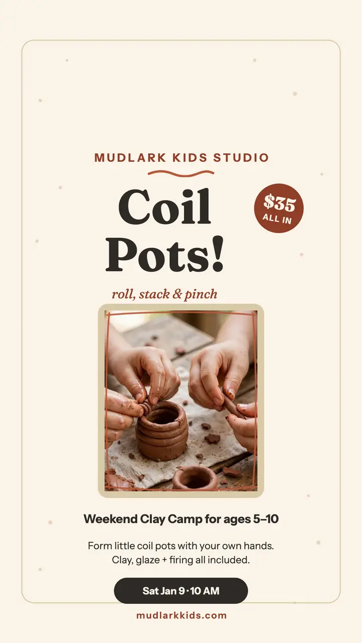 Mudlark Kids coil pots camp story: kids clay camp story template