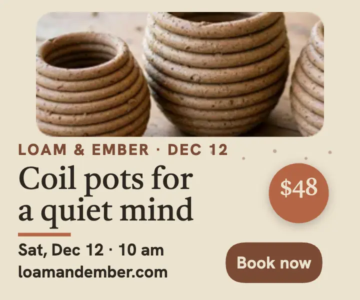 Coil and Calm pottery weekend ad, clay studio: pottery workshop ad template
