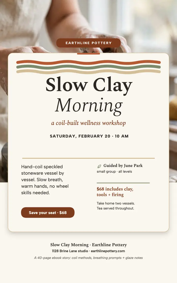 Slow Clay Morning pottery workshop cover template