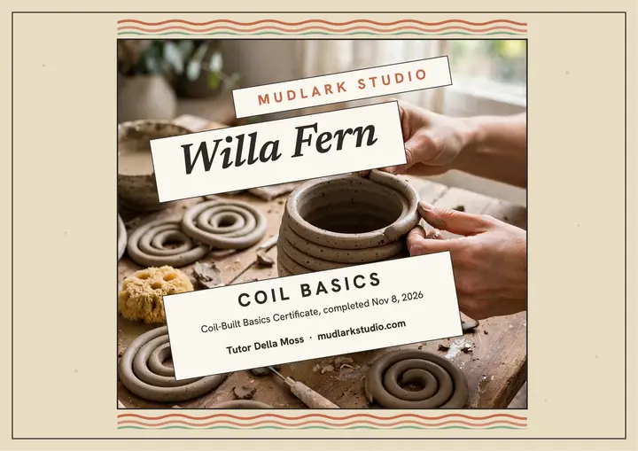 Mudlark coil pottery workshop certificate template
