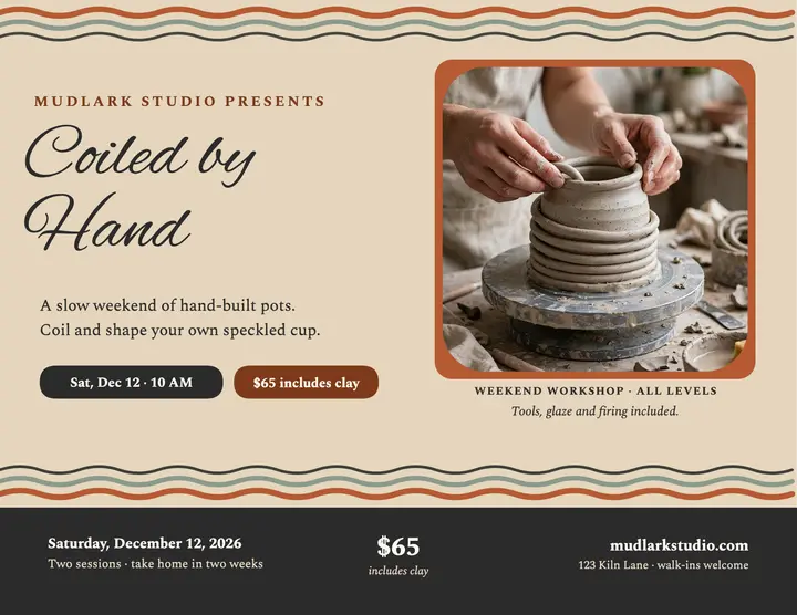 Mudlark coil pottery weekend flyer template