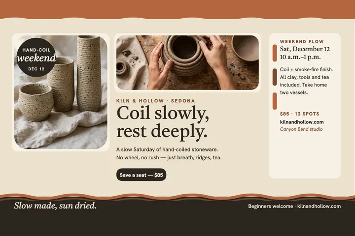 Kiln and Hollow coil weekend postcard template