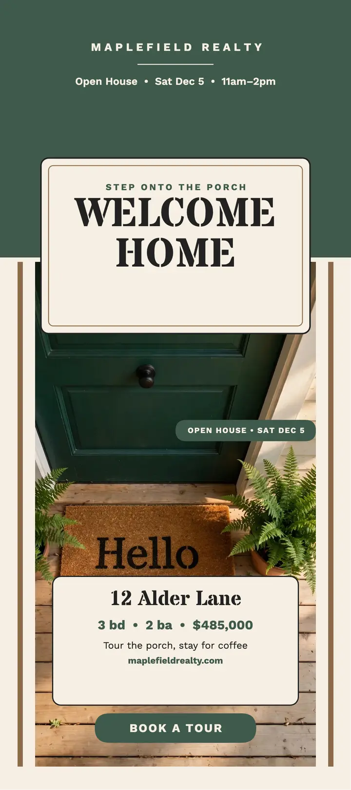 Maplefield welcome home porch rack card template