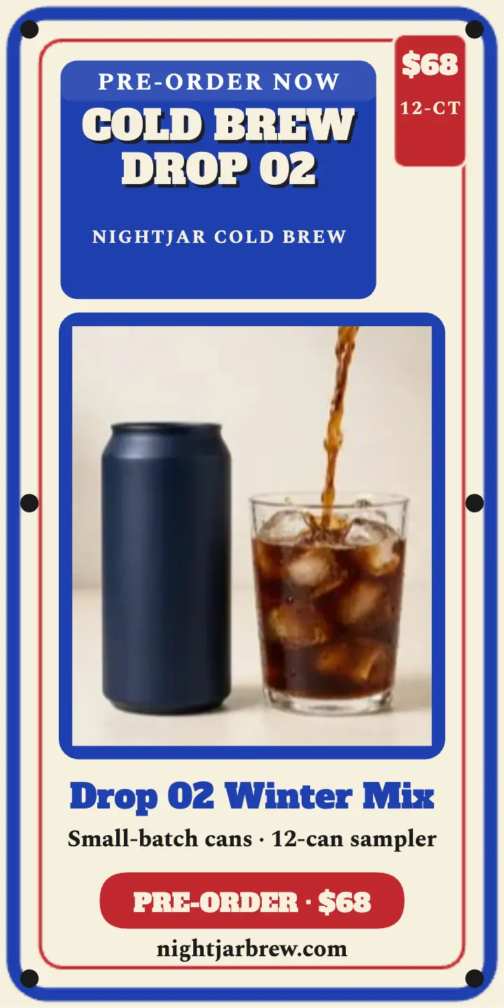 Nightjar Cold Brew pre-order half-page ad template