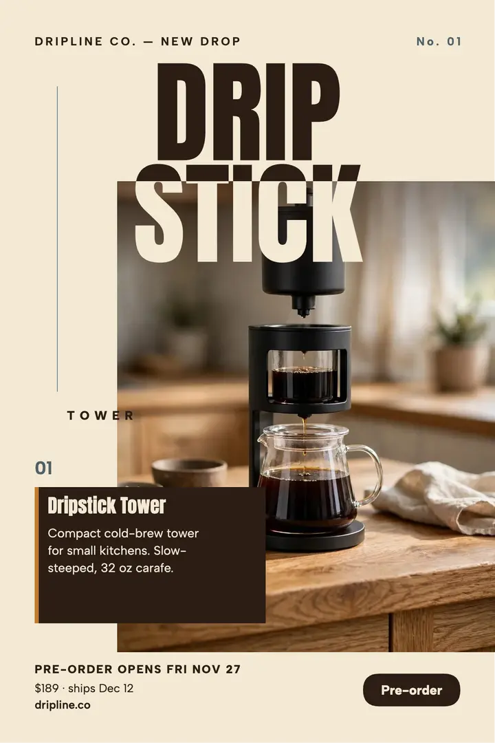 Dripstick Tower cold brew drop poster template