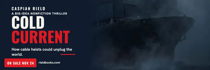 Cold Current book launch header, cable heist template