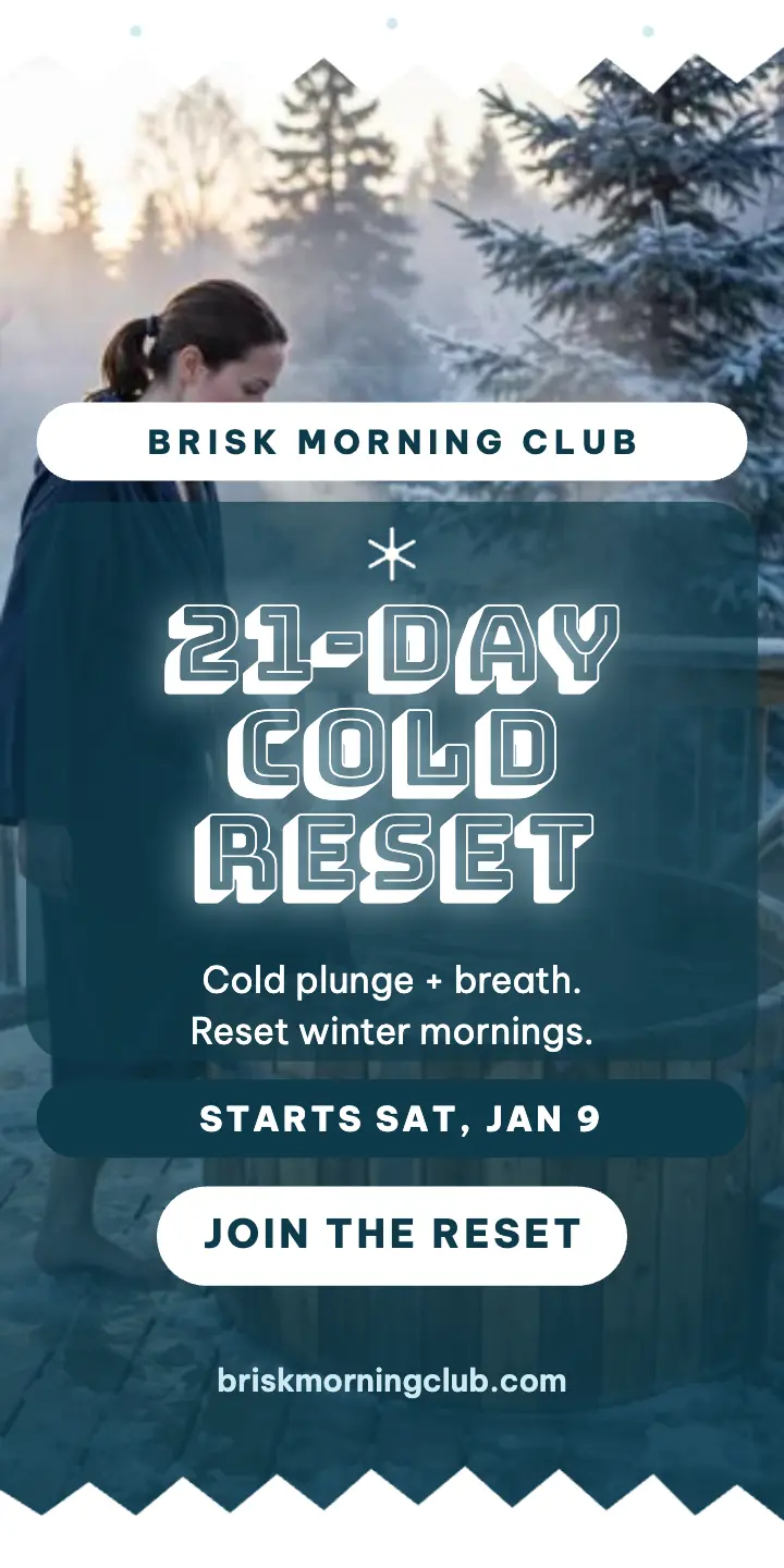 Brisk Morning Club cold reset half-page ad: cold plunge ad template