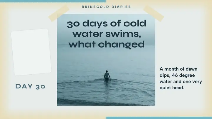 Cold water swim vlog YouTube thumbnail, sun-bleached poster template