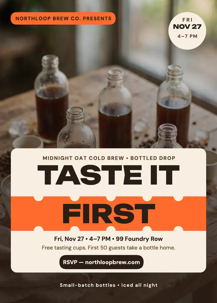 Midnight Oat cold brew drop party invitation template